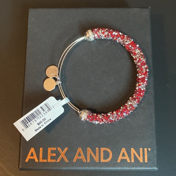 Alex and Ani Red Crystal Crush Bangle Bracelet with Silver Finish - Picture 3 of 8